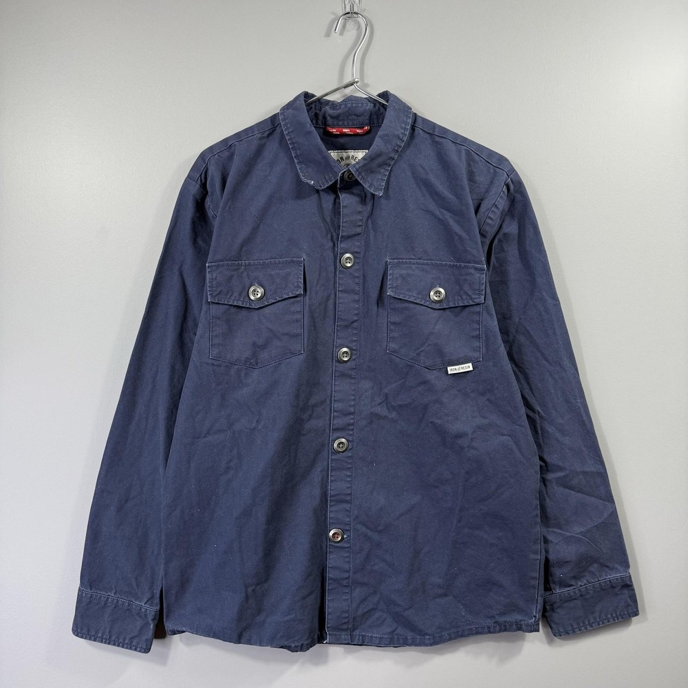Iron And Resin Shirt Mens Large Blue Solid Twill Long Sleeve Button Up Casual